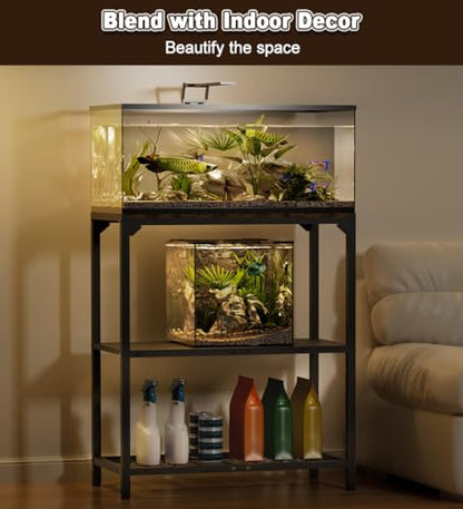 20-30 Gallon Aquarium Stand, Fish Tank Stand with Adjustable 3-Tier Storage Shelf, Heavy Duty Reptile Breeder Turtle Tank Terrarium Rack Table for Home Office, 30" L x 12" W x 32.2" H, Black