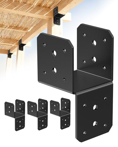 4 Pack Heavy-Duty Post Cap Tie Brackets- 4x4 Post Anchor & Joist Connector Kit Without Screws, Secure Wood Beam to Decks, Gazebos, Porches (Black-4 Pcs)