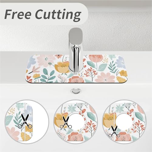 Kitchen Sink Splash Guard，Pastel flowers and leaves-1 Faucet Mat Sink Gadgets-Super Absorbent Fast Drying Mat Drip Catcher for Kitchen, Bathroom,Sink Mat, Dish Drying Mat, Bathroom(15" X 5.5" ) - color: Pastel flowers and leaves-1