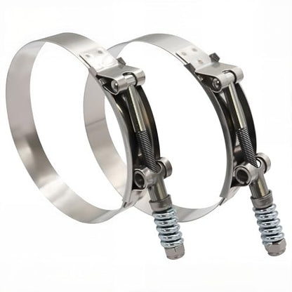 4" Heavy Duty T Bolt Hose Clamp Stainless Steel - Spring Loaded 108mm - 116mm for 4" I.D. Hose with 3mm - 6mm Wall Thickness, Auto-adjusting maintain Constant Tension (108mm - 116mm, 2 Pack) - size: 4" Hose Clamp 108mm - 116mm (4.25" - 4.57")