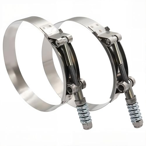 4" Heavy Duty T Bolt Hose Clamp Stainless Steel - Spring Loaded 108mm - 116mm for 4" I.D. Hose with 3mm - 6mm Wall Thickness, Auto-adjusting maintain Constant Tension (108mm - 116mm, 2 Pack) - size: 4" Hose Clamp 108mm - 116mm (4.25" - 4.57")