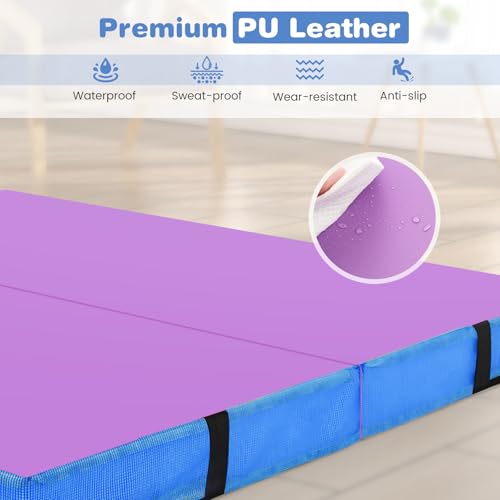 Goplus 4" Thick Folding Gymnastic Mat, Thickened Bi-Fold Fitness Mat with Carrying Handles & PU Leather Cover, Home Gym Tumbling Mat for Stretching, Pilates, Aerobics Workouts - color: Purple&Blue