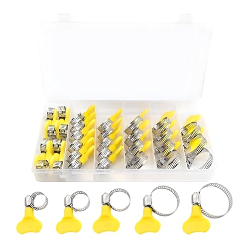 30PCS Stainless Steel Hose Clamps, 5/16"-1-1/8"(8-29mm) Adjustable Thumb Screw Clamp, Key-Type Fuel Line Clamp, Worm Gear Hose Clamps for Automotive, Tube, Plumbing