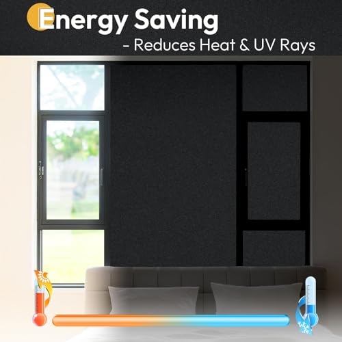 rabbitgoo Blackout Window Film 100% Light Blocking, Static Cling No Glue Easy Install, Removable Room Darkening Window Cover for Daytime Sleep, Bedroom, Nursery, Home Theater, 17.5" x 118.1" - color: Frosted Black, size: 17.5" X 118.1"