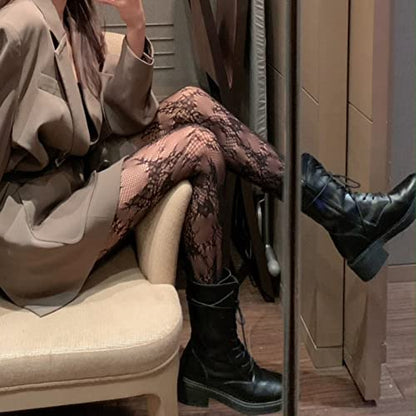 Verdancy 2Pcs Women’s Ultra Stretchable Pantyhose Hollow Floral Patterned Lace Stockings Fishnet Tights Plus Size - color: 2pcs Black & White Tree Vine