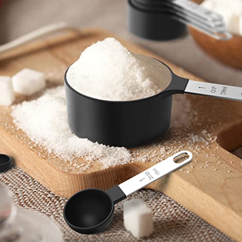 Measuring Cups & Spoons Set, Stackable Cups and Spoons, Nesting Measure Cups with Stainless Steel Handle, Kitchen Gadgets for Cooking & Baking (Black) - color: Black