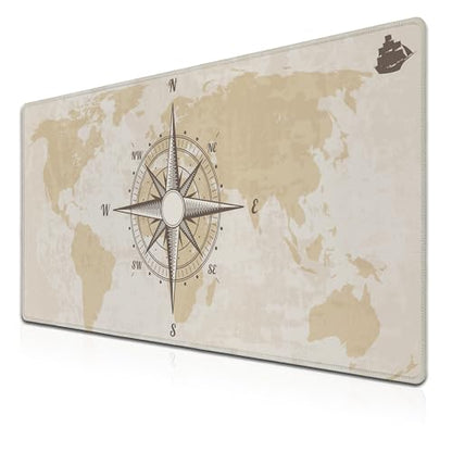 Office Desk Pad Compass Big Desk Mat, Gaming Mouse Pads Long Mousepad, Keyboard Pad Waterproof Non-Slip Rubber Base, 35.4 X 15.7 inch for Work/Game/Office/Home Old World Map Nautical Compass - color: Old Compass