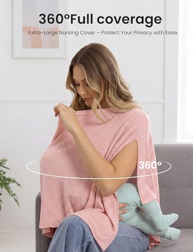 PATPAT Nursing Cover for Breastfeeding, Soft Breathable Privacy Poncho, Multi-Use Jacquard Knit Breastfeeding Cover for Moms, Portable Nursing Shawl & Baby Blanket (Blush Pink) - color: Blush Pink
