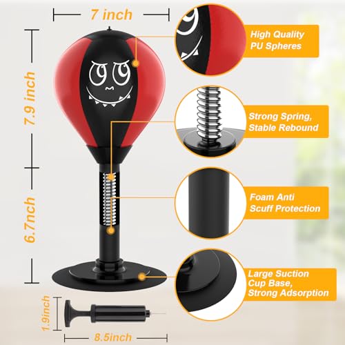 Strong Suction Desktop Punching Bag - Stress Relief Boxing Ball with Upgraded Durable Spring, Secured Office Home Desk Toy Gift for Kids, Friends, and Coworkers - color: Red