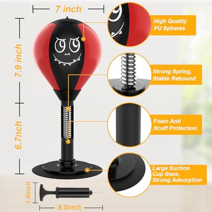 Strong Suction Desktop Punching Bag - Stress Relief Boxing Ball with Upgraded Durable Spring, Secured Office Home Desk Toy Gift for Kids, Friends, and Coworkers - color: Red