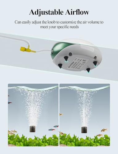 Aquarium Air Pump, Oxygen Fish Air Pump with Adjustable Air Valve, Fish Tank Air Pump with Accessories Tube, Bubble Stone and Check Valve, Tank Aerator Kit