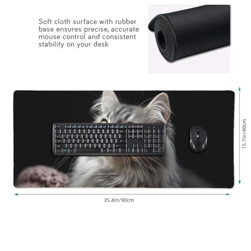 XXL Gaming Mouse Pad 35.4 x 15.7 Inch, Large Extended Desk Mousepad with Cat Design, Water-Resistant Surface & Stitched Edges, Non-Slip Rubber Base Desk Mat for Gaming, Office & Home - color: Cat