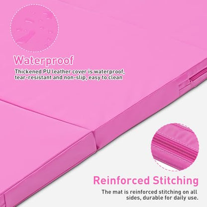 Gymnastics Mat, 3x6FT / 4x8FT 2" Thick Kids' Folding Tumbling Mat - color: 4x8FT-Pink