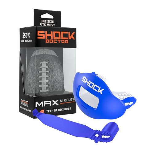 Shock Doctor Lip Guard, Adult and Youth Mouth Guard Football with Strap, Breathable Wide Opening Football Mouthpiece for Youth and Adults OSFA, Shock Doctor Mouth Guards, Max Airflow - color: Royal