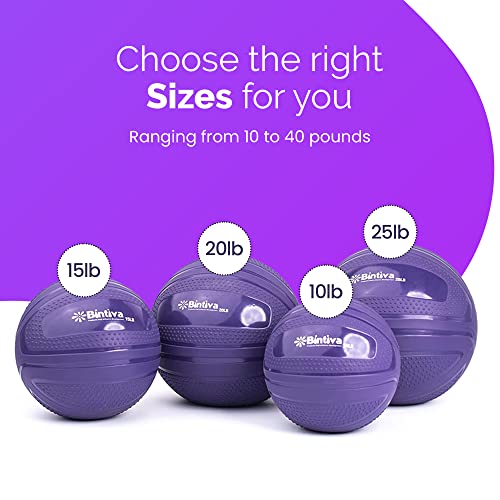 bintiva Non Bounce Slam Ball - Exercise Weighted Deadball for Workout and Fitness Routines - Medicine Dead Weight Ball - color: Black SET - 10 15 20 25 LBs
