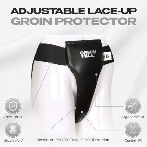 Green Hill Boxing PU Leather Groin Guard with Foam Padding - color: Black, size: X-Large