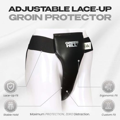 Green Hill Boxing PU Leather Groin Guard with Foam Padding - color: Black, size: X-Large