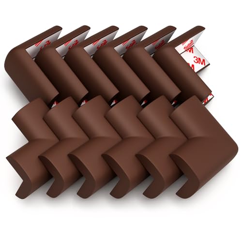 12-Pack Baby Proofing Corner Protectors, Furniture Corner and Edge Safety Bumpers, Soft Rubber Foam Cushion Covers, 3M Taped Corner Guards, Baby Child Proofing Pads for Tables & Furniture, Brown - color: Brown, size: 12corners
