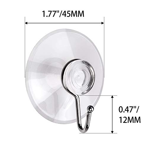 40 Packs Suction Cup Hooks, 1.77 Inches Universal Clear PVC Suction Cups for Shower Removable Window Suction Cups with Hooks for Kitchen Bathroom, Wall, Glass
