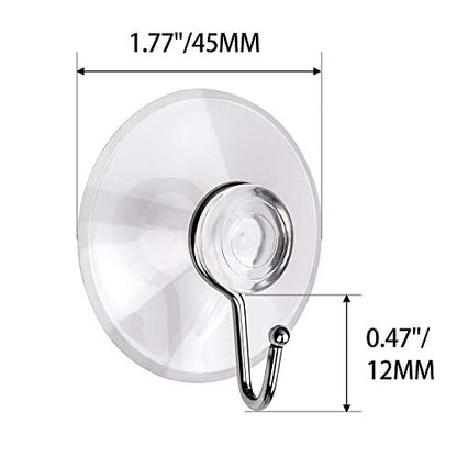 40 Packs Suction Cup Hooks, 1.77 Inches Universal Clear PVC Suction Cups for Shower Removable Window Suction Cups with Hooks for Kitchen Bathroom, Wall, Glass