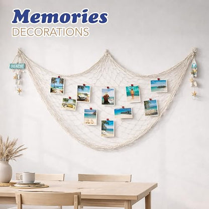 4E's Novelty Fish Net Decorative - Pack of 3 - Natural Cotton Fishnet Decor - Each 14 x 4 feet - for Mermaid Party Decorations, Luau Tropical Nautical Beach Table Cover