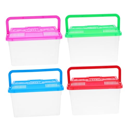 4Pcs Mini Handheld Aquarium Box Portable Plastic Fish Tank Carrier with Bright Lids for Small Fish Turtles Reptiles and Hamsters Decorative and Functional Breeding Habitat