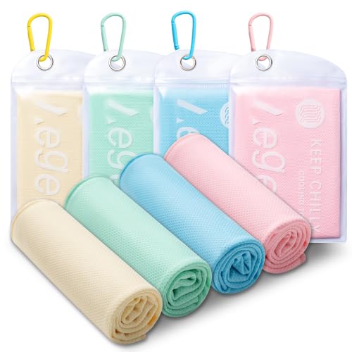 4Pack Cooling Towel 40"x12" Cooling Neck Wraps,Soft Breathable ChillyTowel | IceTowel, Microfiber Towels for Yoga, RunninGym, Camping, Fitness, Workout & More Activities - color: Mint Green / Cream Yellow / Sky Blue / Sakura Pink