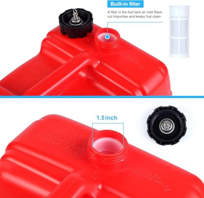 Marine Tank, 3 Gallon Marine Portable Tank Outboard Marine Boat Transfer Tank with 9.8ft Hose, Gauge for Outboard Engine Boats, I-Shaped Handle, Easy to Carry