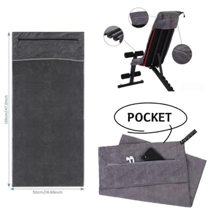 Angelica & Co Microfiber Fast Drying Gym Towel with Phone Pocket, Zipper, Fitness, Pilates, Yoga Mat Cover, Bench Cover, Camping - Brown L - color: Brown