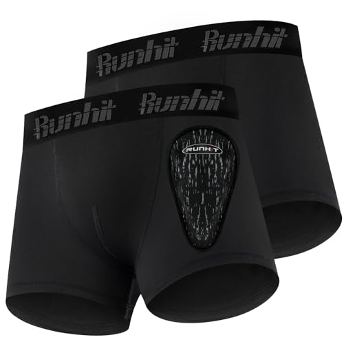 Runhit Boys Baseball Cup Underwear Football Cup Boxer Brief Youth Compression Shorts with Soft Protective Athletic Cup - color: 2pack:black+black, size: Small