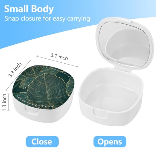 Retainer Case with Mirror & Ventilation - Night Guard & Orthodontic Aligner Case, Dark Green Leaves - color: Dark Green Leaves