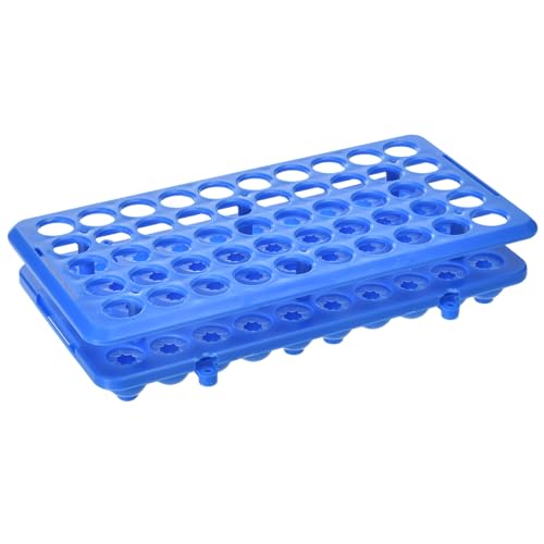 BIGLEE Plastic Test Tube Holder Rack with Silicone Pad for 5ml/10ml/15ml Centrifuge Tubes, Detachable,Holes 50 (1, Dark Blue, 9.6X4.9IN)