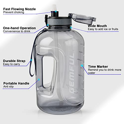 GEMFUL 3L Water Bottle with Measurements & Straw 100oz Leakproof Jug (Grey) - color: Grey, size: 101.4 Ounces
