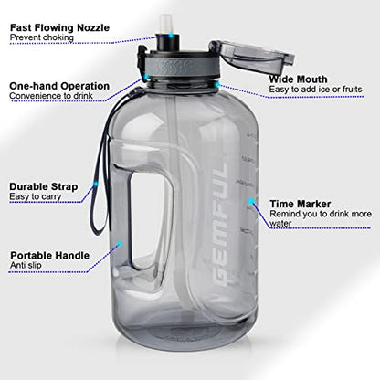 GEMFUL 3L Water Bottle with Measurements & Straw 100oz Leakproof Jug (Grey) - color: Grey, size: 101.4 Ounces
