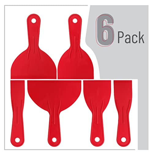 Bates 6 Pack Plastic Putty Knife Set - Paint Scraper, Spackle Tool, Spreader - color: Red, size: 1.5, 2, 3, 4, 5, 6 Inches, 6 Pack