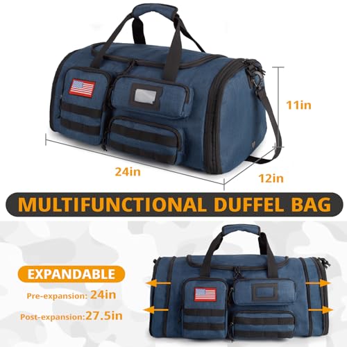 Expandable Gym Bag for Men,Tactical Large 3-in-1 Travel Duffle Backpack Bag - color: Blue