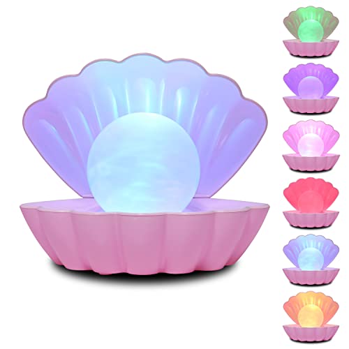 Shell Pearl Beach Themed Night Light, RGB 8 Colors Changing Mood Shell Pearl Lamps, Bedside LED Clamshell Portable Night Lights for Bar (Pink) - color: Pink