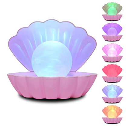 Shell Pearl Beach Themed Night Light, RGB 8 Colors Changing Mood Shell Pearl Lamps, Bedside LED Clamshell Portable Night Lights for Bar (Pink) - color: Pink