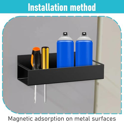 2 Pcs Magnetic Spray Can Holder, Magnet Toolbox Holder, Wall Mounted Spray Bottle Rack, Mechanic Paint Can Organizer, Tool Box Storage Rack for Garage Home Workspace (Black)