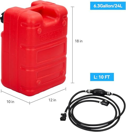 Portable Boat Tank 6 Gal, Outboard Marine Tank with 9.8ft Hose & Level Gauge - color: Red, size: 6 Gallon