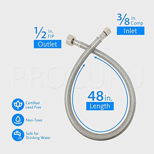 [2-Pack] PROCURU 48" (4Ft) x 3/8" Comp x 1/2" FIP Faucet Hose Connector, Stainless Steel Braided Supply Line, Certified Safe (9SF48-2P) - size: 48 Inch