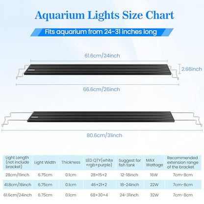 Full Spectrum Aquarium Light：Fish Tank Light with APP & Remote Control for Plants Growth - Fish Lamp for Live Fishes Aquatic Pet Lovers - 24-31 Inch Freshwater Saltwater Aquarium Decor