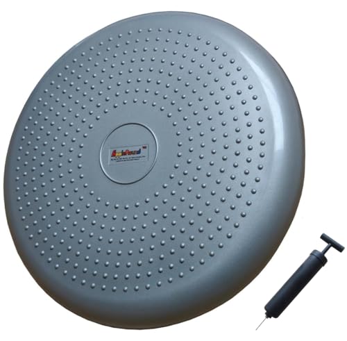 AppleRound Inflated Wobble Cushion with Hand Pump, Air Stability Board (Extra Thick), Core Balance Disc for Adults, Sensory Wiggle Seat for Kids, Flexible Seating for All Age, 13.5in / 34cm Diameter - color: Grey