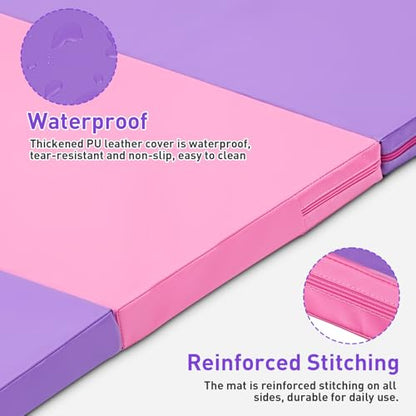 Gymnastics Mat, 3x6FT / 4x8FT 2" Thick Kids' Folding Tumbling Mat - color: 3x6FT-Pink&Purple