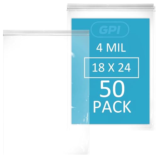 GPI - 18" x 24", 5 Gallon Extra Large Reclosable Zip Bags - 4 Mil Heavy-Duty - Pack of 50 - Clear Plastic Zipper Lock Bags, Resealable Poly Baggies For Clothing, Tools, Travel, Storage & Packaging. - color: 4 Mil Heavy-Duty, size: 18" X 24"