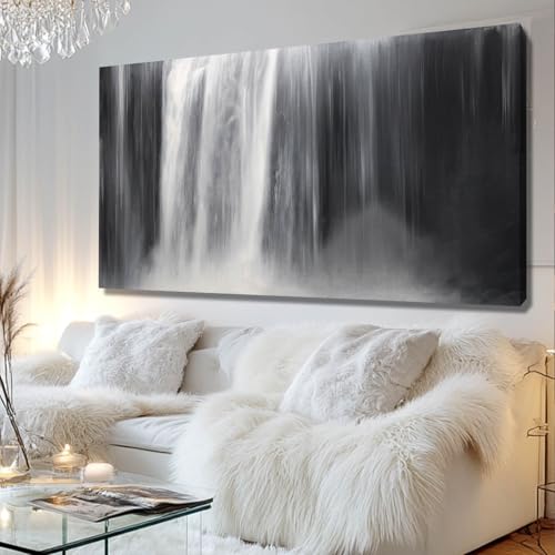 Black Wall Art White Wall Decor Waterfall Wall Pictures Abstract Wall Art Room Decor Canvas Poster Photos for Bedroom Living Room 24"x48" - color: Black, size: 24"x48"