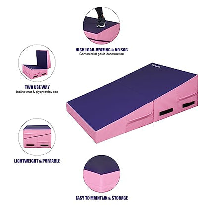 Matladin Incline Gymnastics Wedge Mat, Folding Gymnastics Mat for Kids Girls Home Training Exercise - color: Purple+Pink, size: 47.5 in x 24 in