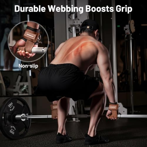 MANUEKLEAR 2 Size Gym Lifting Straps with D Rings for Cable Machine - color: Brown