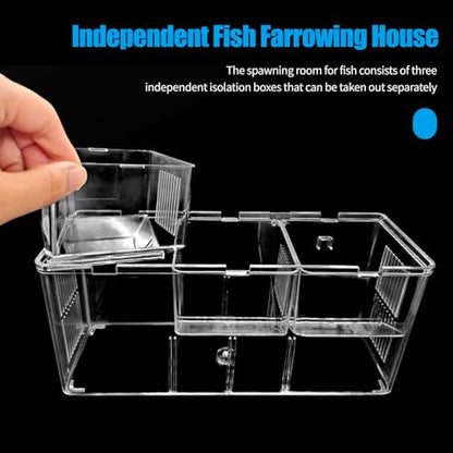 Aquarium Fish Breeding Box,Fish Tank Hatchery Incubator Breeder Box,Fish Separator for Aquarium,Acrylic Hatching Box for Baby Fishes Shrimp Betta Medium Acclimation Isolation (3 Grids)