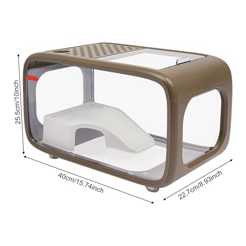 Desktop Fish Tank 3.17 Gal, HIPS + AS Aquarium Kit with Built-in Climbing Frame & Top Feeding Hole, Easy Clean Small Fish Bowl for Betta Guppy Shrimp, Modern Home Office Desk Decor Brown